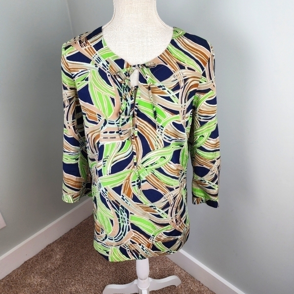 Talbots Women’s Abstract Print Silk Blend Tie Front Bouse Top Size 8 - Picture 1 of 8